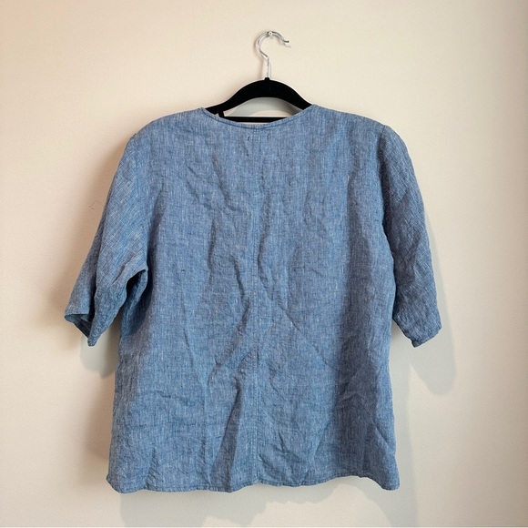 Faherty 100% Linen Short Sleeve Button Down Women's Blouse - Size Large - Picture 2 of 9